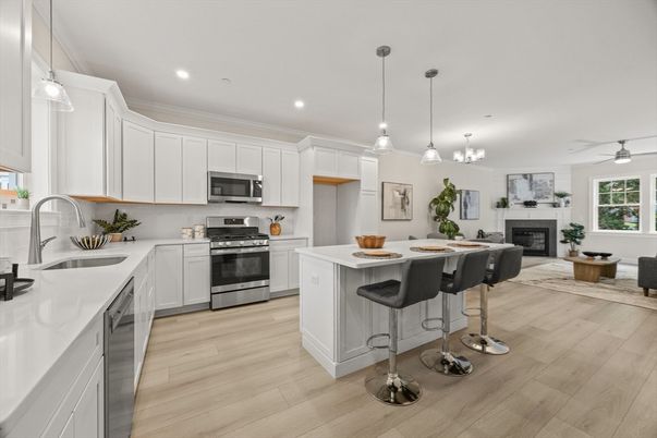 Interior, Kitchen, Pendant Lights, Recessed Lighting, Wood Texture Flooring