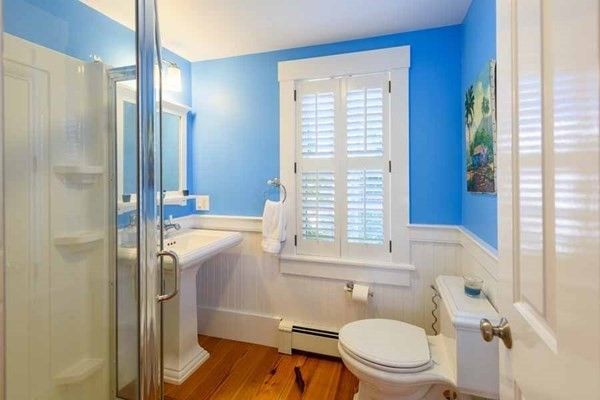 Bathroom, Glass Shower, Interior, Wood Texture Flooring