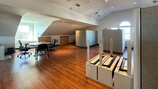 Home Office, Interior, Recessed Lighting, Wood Texture Flooring