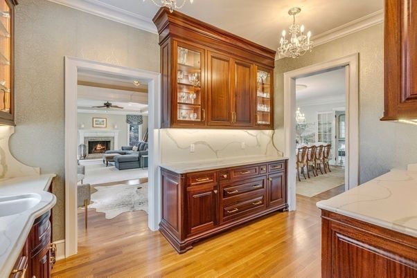 Chandelier, Dining room, Fireplace, Interior, Living room, Wood Texture Flooring