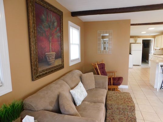 Interior, Kitchen, Living room, Recessed Lighting, Wooden Beams