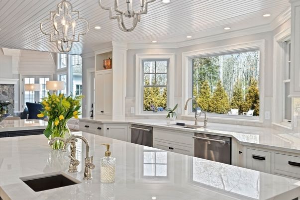 Chandelier, Interior, Kitchen, Pendant Lights, Recessed Lighting, Stainless Steel Appliances