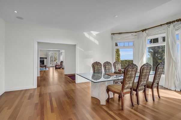 Dining room, Interior, Recessed Lighting, Wood Texture Flooring