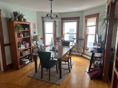 Chandelier, Dining room, Interior, Wood Texture Flooring