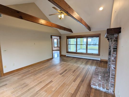 Empty room, Interior, Recessed Lighting, Wooden Beams, Wood Texture Flooring