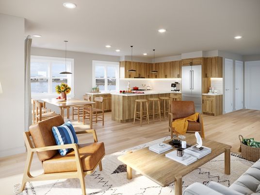 Dining room, Interior, Kitchen, Living room, Pendant Lights, Recessed Lighting, Wood Texture Flooring