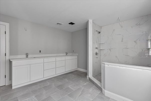 Bathroom, Dual Sink Vanities, Interior, Marble Walls