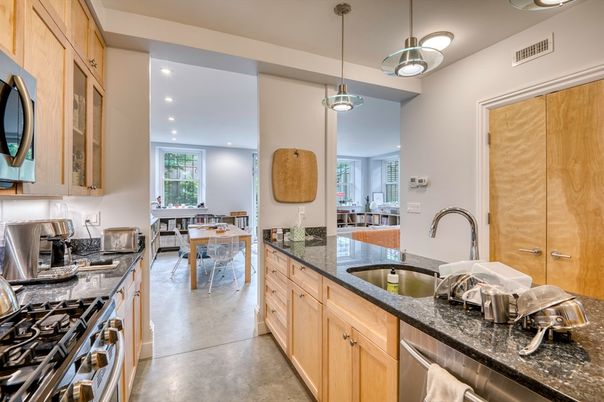 Dining room, Interior, Kitchen, Pendant Lights, Recessed Lighting, Stainless Steel Appliances
