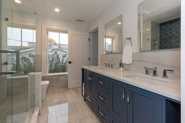 Bathroom, Dual Sink Vanities, Glass Shower, Interior, Recessed Lighting