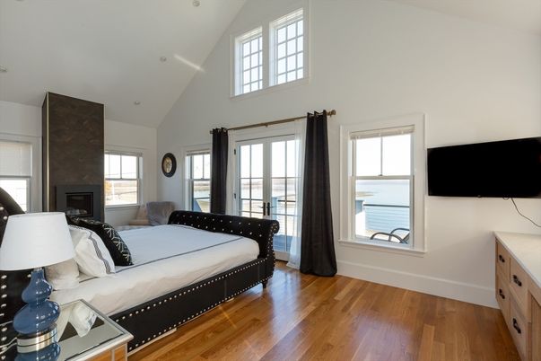 Bedroom, Fireplace, Interior, Wood Texture Flooring