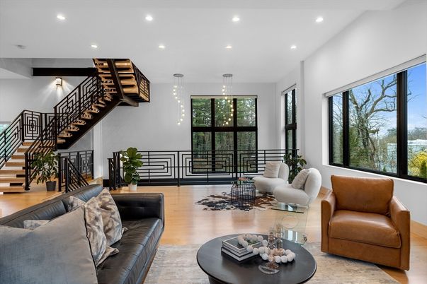 Interior, Living room, Pendant Lights, Recessed Lighting, Wood Texture Flooring