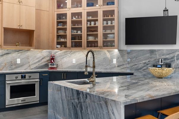 Interior, Kitchen, Marble Walls, Stainless Steel Appliances