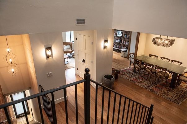 Dining room, Interior, Pendant Lights, Wood Texture Flooring