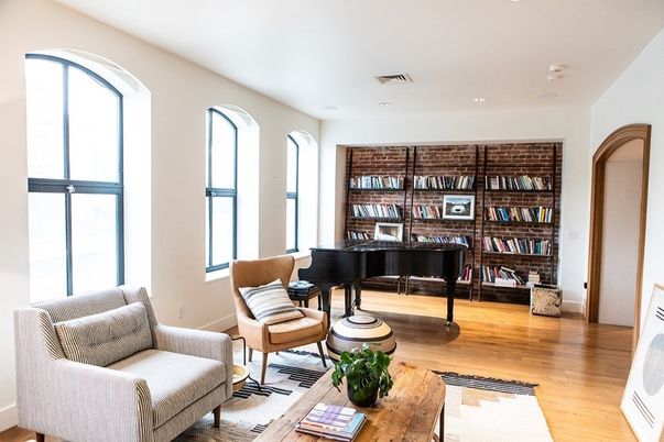 Interior, Living room, Piano, Recessed Lighting, Wood Texture Flooring