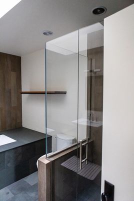 Bathroom, Glass Shower, Interior, Recessed Lighting, Sauna Room
