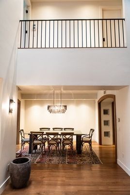 Dining room, Interior, Pendant Lights, Wood Texture Flooring