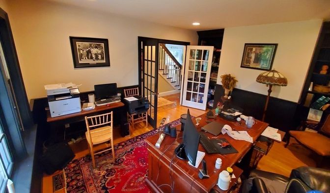 Home Office, Interior, Recessed Lighting, Wood Texture Flooring