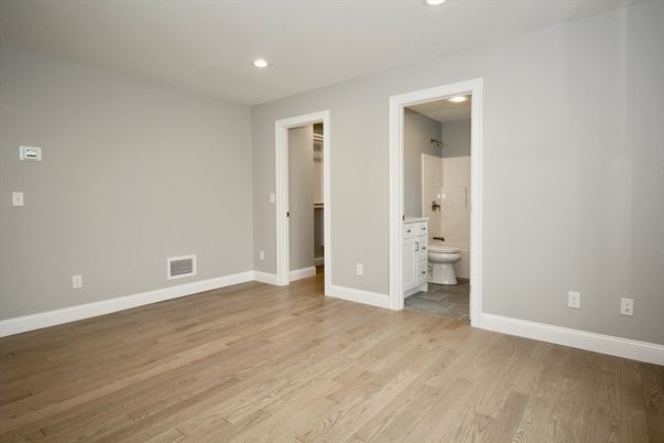 Bathroom, Empty room, Interior, Recessed Lighting, Wood Texture Flooring