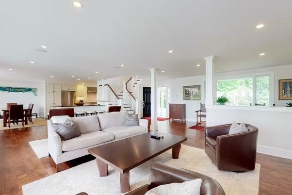 Dining room, Interior, Kitchen, Living room, Recessed Lighting, Wood Texture Flooring