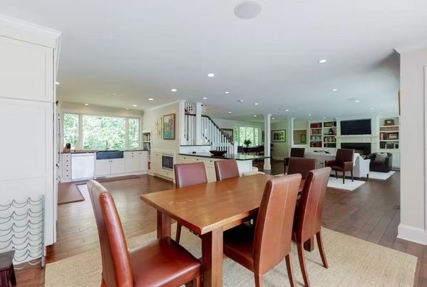 Dining room, Interior, Kitchen, Living room, Recessed Lighting, Wood Texture Flooring