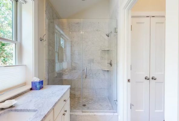 Bathroom, Glass Shower, Interior, Marble Walls