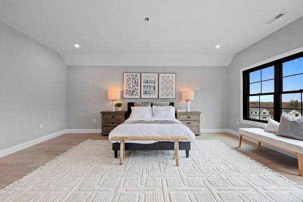 Bedroom, Interior, Recessed Lighting, Wood Texture Flooring