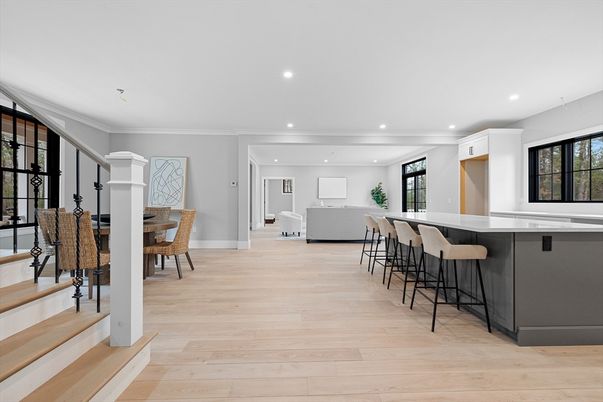 Dining room, Interior, Recessed Lighting, Wood Texture Flooring