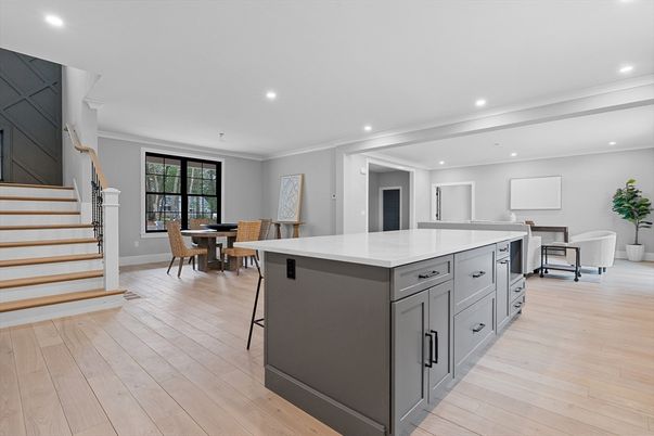 Dining room, Interior, Kitchen, Recessed Lighting, Wood Texture Flooring