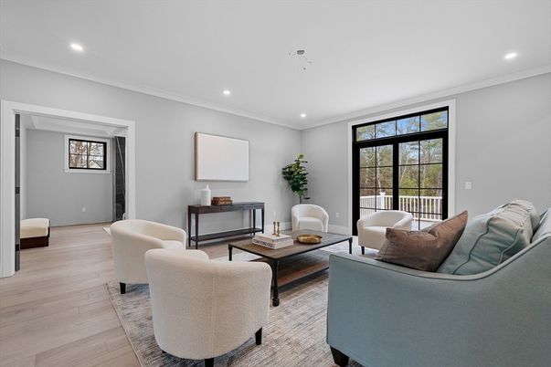 Interior, Living room, Recessed Lighting, Wood Texture Flooring