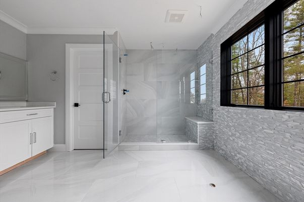 Bathroom, Glass Shower, Interior, Marble Walls