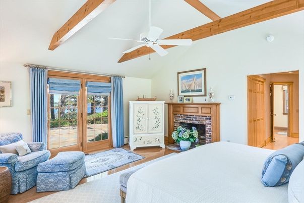 Bedroom, Fireplace, Interior, Wooden Beams, Wood Texture Flooring
