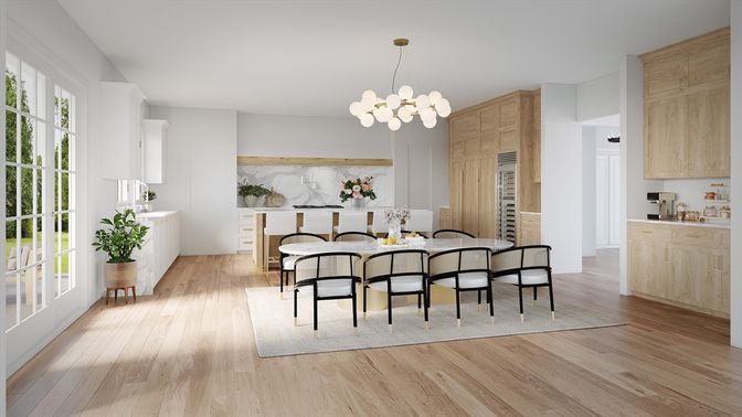 Chandelier, Dining room, Interior, Pendant Lights, Wood Texture Flooring