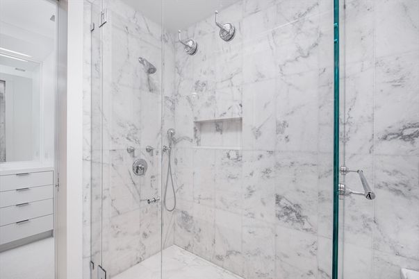 Bathroom, Glass Shower, Interior, Marble Walls