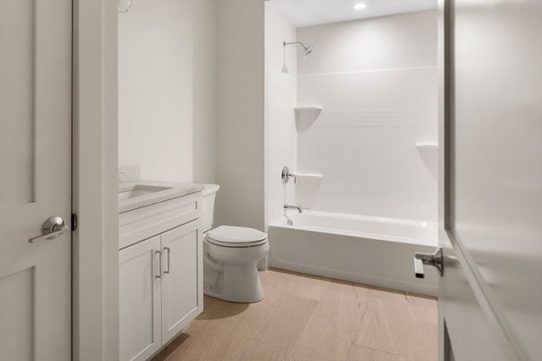 Bathroom, Interior, Recessed Lighting, Wood Texture Flooring