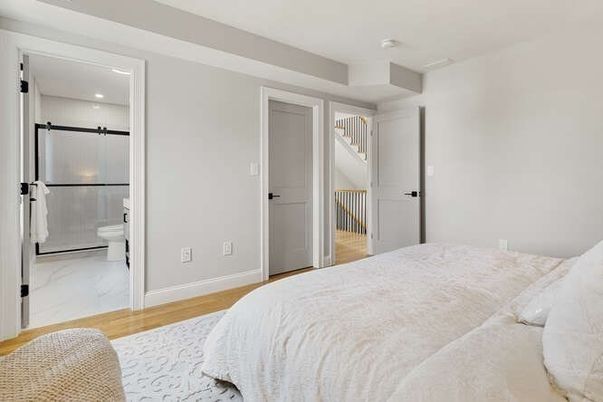 Bedroom, Interior, Marble, Recessed Lighting, Wood Texture Flooring