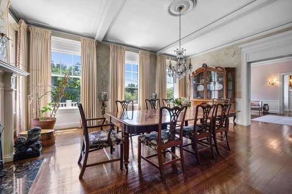 Chandelier, Dining room, Interior, Wood Texture Flooring