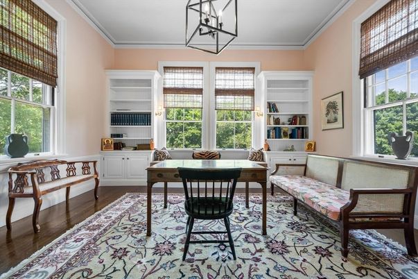 Home Office, Interior, Pendant Lights, Wood Texture Flooring