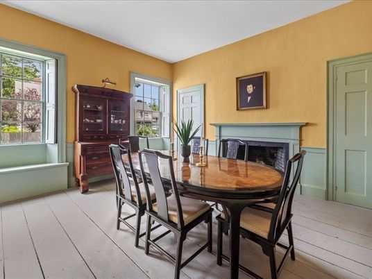 Dining room, Fireplace, Interior, Wood Texture Flooring