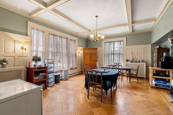 Chandelier, Dining room, Interior, Wood Texture Flooring