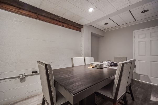 Dining room, Interior, Recessed Lighting, Wood Texture Flooring