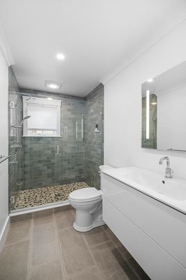 Bathroom, Glass Shower, Interior, Recessed Lighting