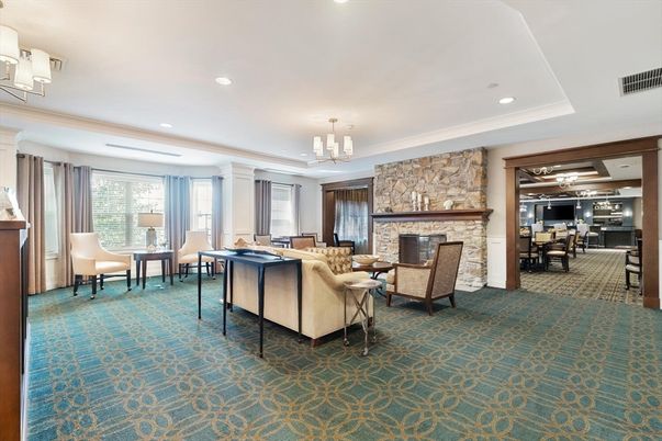 Dining room, Fireplace, Interior, Living room, Pendant Lights, Recessed Lighting, Stone Walls