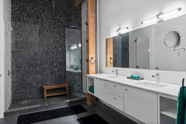 Bathroom, Dual Sink Vanities, Glass Shower, Interior