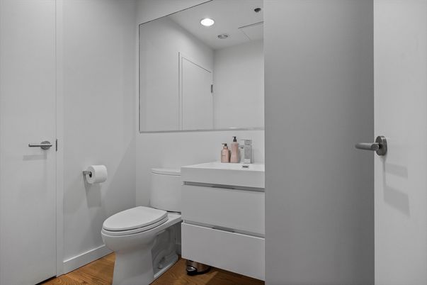 Bathroom, Interior, Recessed Lighting, Wood Texture Flooring