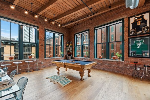 Billiard Table, Game Room, Interior, Stone Walls, Wooden Beams, Wooden Ceilings, Wood Texture Flooring