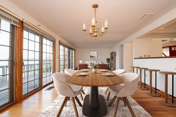Chandelier, Dining room, Interior, Wood Texture Flooring
