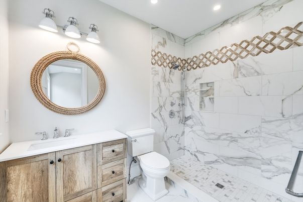 Bathroom, Interior, Marble, Marble Walls, Recessed Lighting