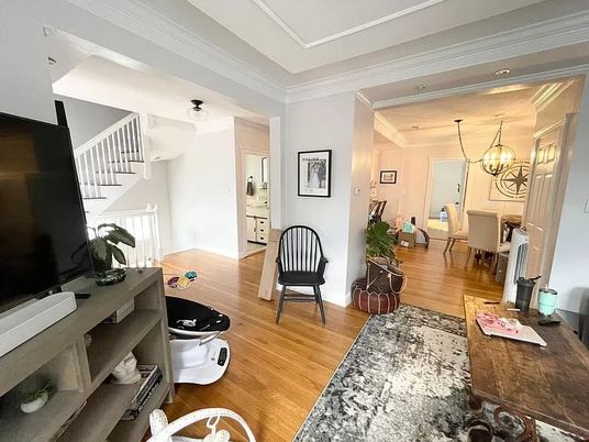 Chandelier, Dining room, Interior, Wood Texture Flooring