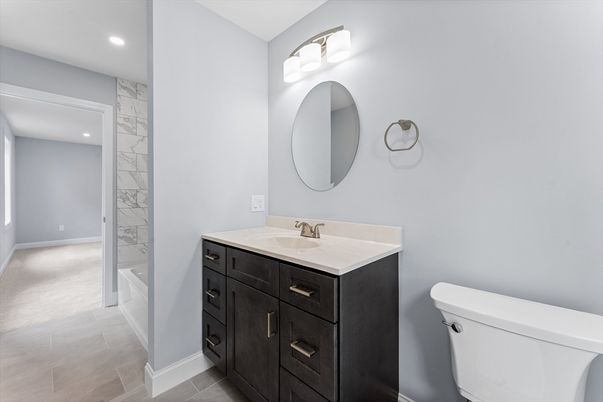 Bathroom, Dual Sink Vanities, Interior, Marble Walls, Recessed Lighting