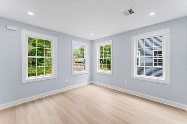 Empty room, Interior, Recessed Lighting, Wood Texture Flooring